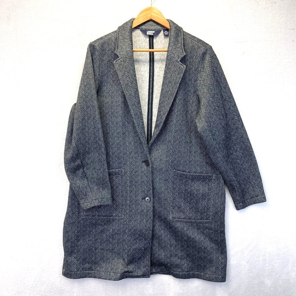 Lands' End Knit Fleece Lined Blazer Sweater 1X 16W-18W Black Herringbone 518568